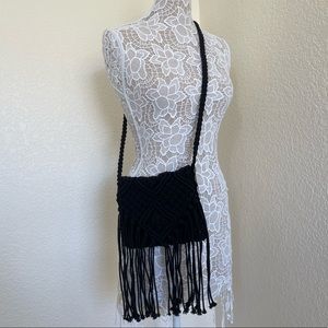 Tropiko Black Macramé Tassel Crossbody Bag NWT